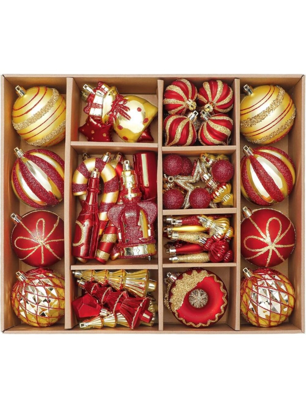 80pcs Red & Gold Christmas Ornaments Set - Festive Tree Decorations, Holiday